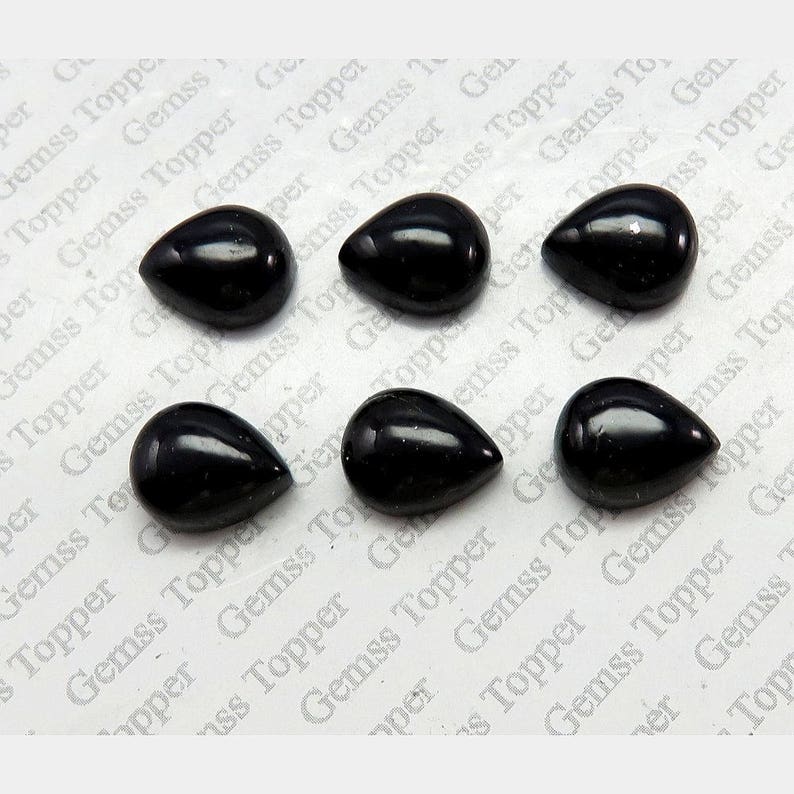 8x12mm 9x12mm Black Tourmaline Pear Cabochon Gemstones Natural Black Tourmaline Cabochon Pear Loose Gemstone Calibrated Precious Gems