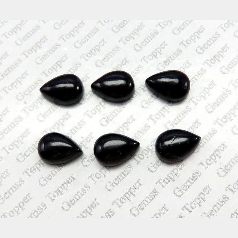8x12mm 9x12mm Black Tourmaline Pear Cabochon Gemstones Natural Black Tourmaline Cabochon Pear Loose Gemstone Calibrated Precious Gems