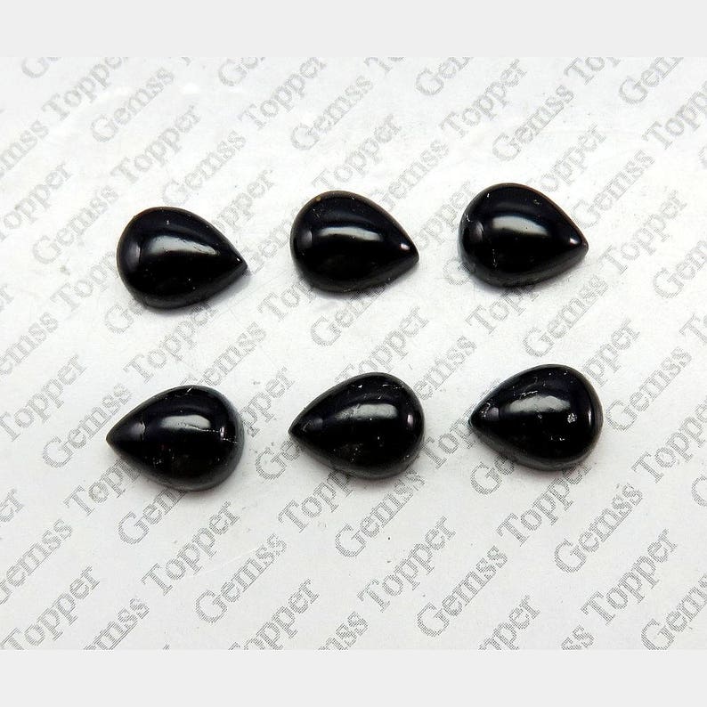 8x12mm 9x12mm Black Tourmaline Pear Cabochon Gemstones Natural Black Tourmaline Cabochon Pear Loose Gemstone Calibrated Precious Gems