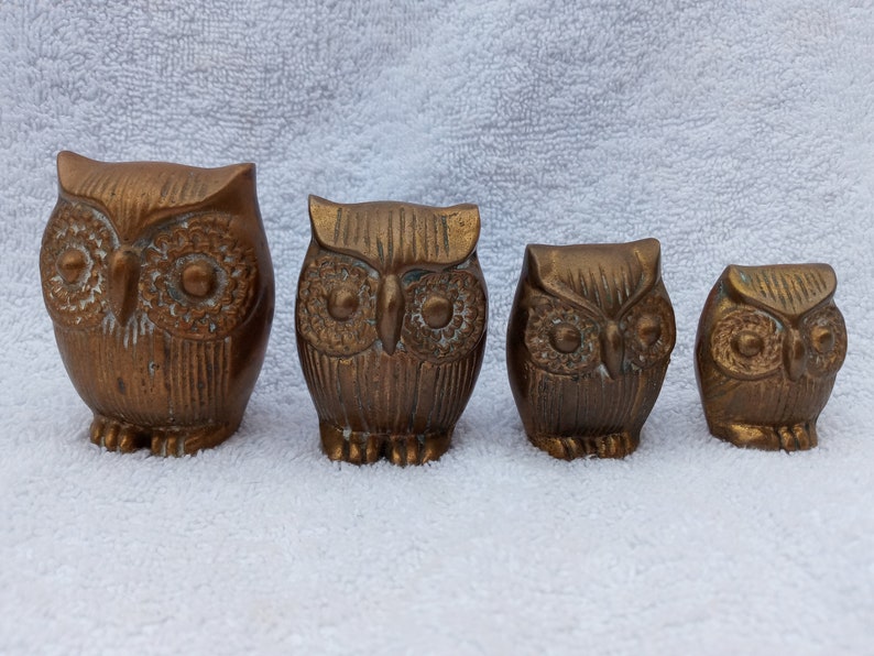 Vintage Aldon Brass Family of Four Owls