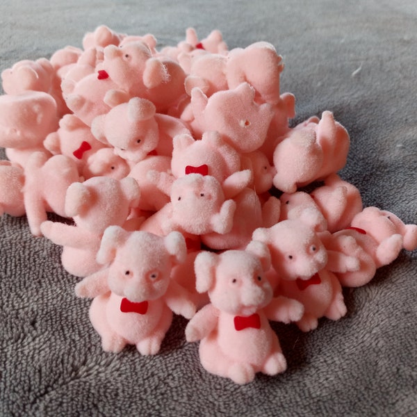 1.25" Vintage Flocked Pink Pig Figurines Price per Item