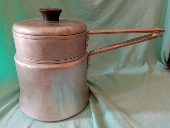 Vintage Mirro Aluminum 2 Quart Double Boiler Pot With Handles 