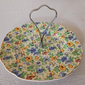 Vintage Royal Tudor Ware Chintz Floral Pattern 9&quot; Handled Cakd Serving Plate