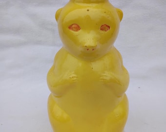 Vtg Snow Crest Yellow Glass Bear Bank 7.25" Salem, MASS