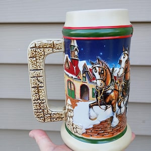 Jarra vintage Budweiser 1998 Grant&#39;s Farm Holiday, Clydesdales Anheuser Busch