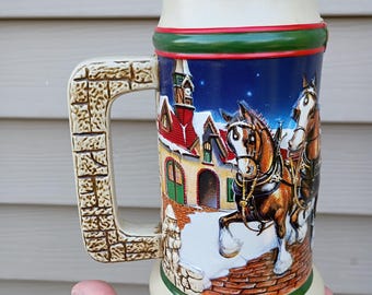 Vtg Budweiser 1998 Grant's Farm Holiday stein Clydesdales Anheuser Busch