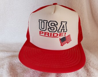 Vintage USA Pride Red and White Snapback Trucker Hat