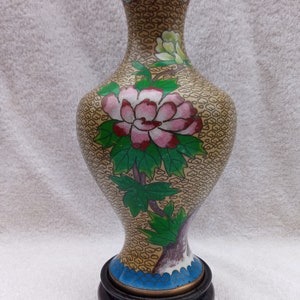 Beautiful Enamel 8&quot; Tall Cloisonne Vase and Wood Stand