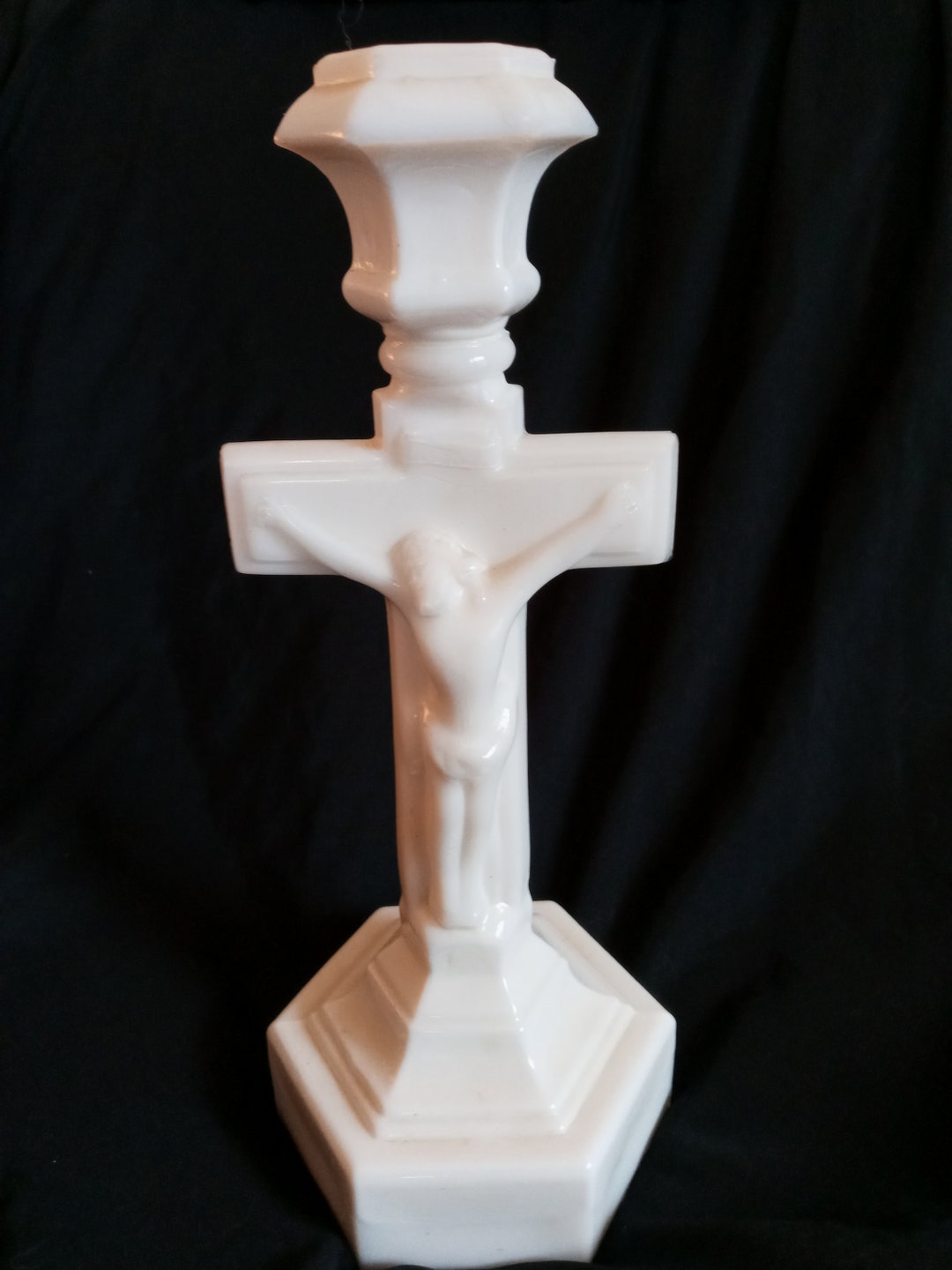 Vintage 10 White Milk Glass Crucifix Candle Holder Etsy