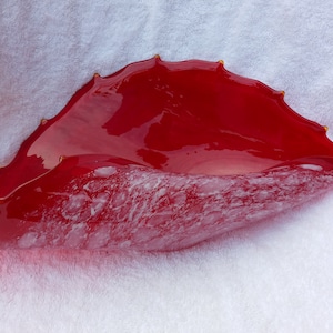 Large 17&quot; Crimson and White Polish Art Glass Conch Shell