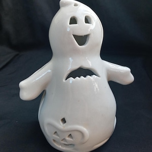Ceramic White Ghost Votive Candle Holder Luminary