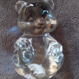 Fenton Solid Clear Art Glass Bear Figurine Paperweight w Sticker