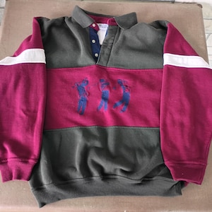Vintage 90s Bugle Boy Golf Sweatshirt Shirt M Rugby Embroidered Color Block