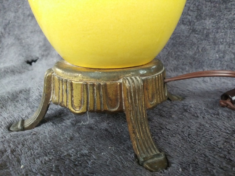 Early VintageAntique 19 Table Lamp Ceramic Pottery Custard YellowWhite Greek
