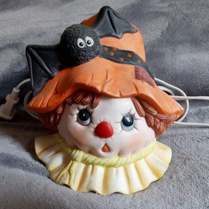 Vtg Ceramic Scarecrow Bust Accent Nightlight Lamp Halloween Fall Decor