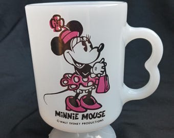 Vtg Disney's Minnie Mouse White Milk Glass Pedestal Mug