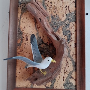 Vintage Mid Century 3D Driftwood Seagull Art Wall Hanging 13.5&quot; x 9.5&quot; x 4.5&quot;