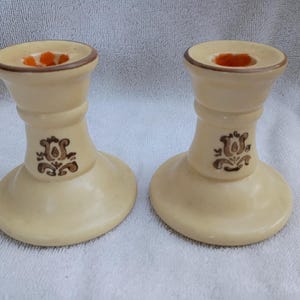 Set of Two (2) Pfaltzgraff Village Pattern 3&quot; Stoneware Candlestick Holders