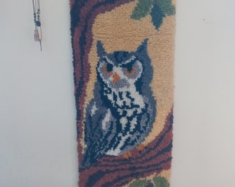 Vintage vägghängare med uggla och krok från 1970-talet, 112 x 40 cm