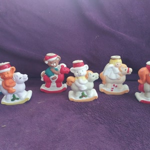 Set of 6 Vintage Giftco Miniature 2.5&quot; rocking Horse Candlestick Figurines Chris