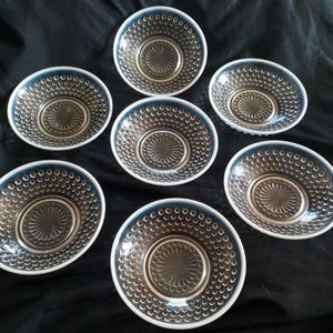 Set of 7 Vintage 5" Anchor Hocking Opalescent Moonstone Hobnail Bowls