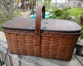 Cesta de picnic vintage de madera tejida de 48 cm (19 pulgadas)