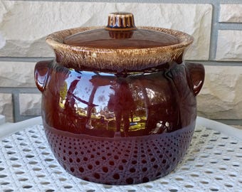 Vtg Hull Pottery Oven Proof Brown Drip Glaze Bean Pot
