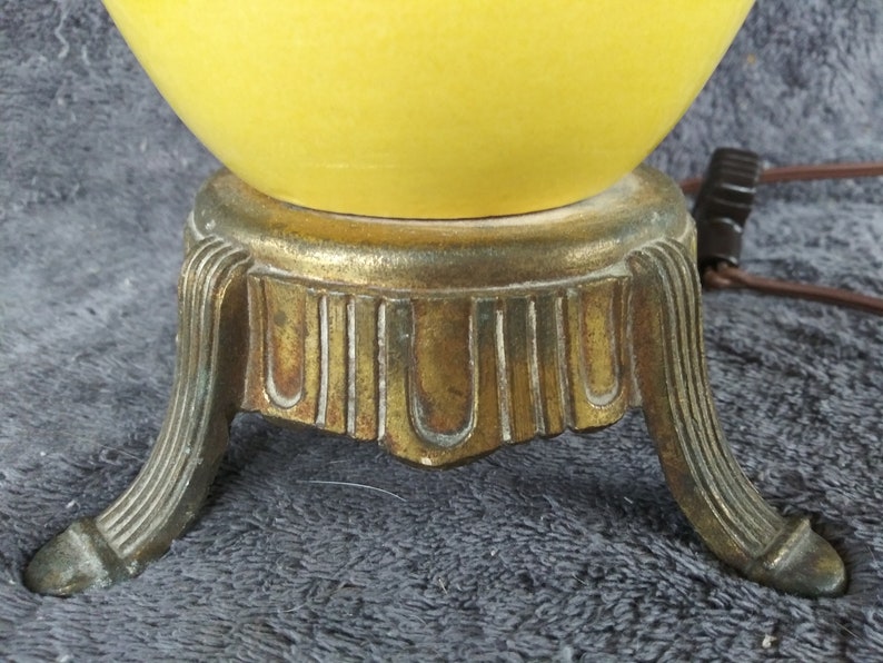 Early VintageAntique 19 Table Lamp Ceramic Pottery Custard YellowWhite Greek