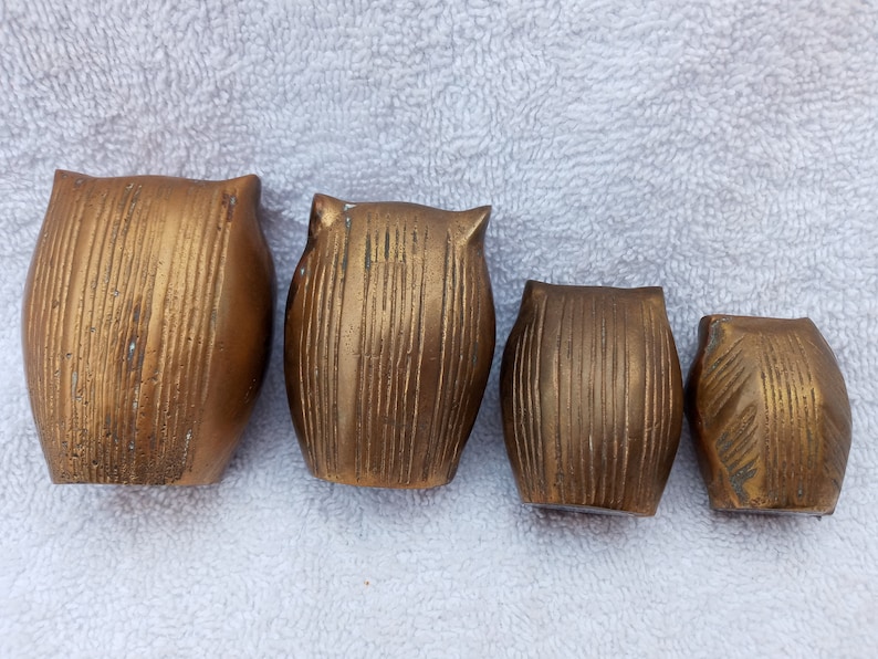 Vintage Aldon Brass Family of Four Owls