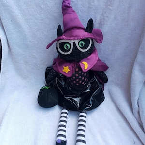 Vintage Halloween Black Cat Witch 25&quot; Trick or Treat Shelf Sitter