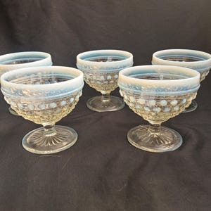 Set of Five (5) Anchor Hocking Moonstone Clear Opalescent Champagne/Tall Sherbet