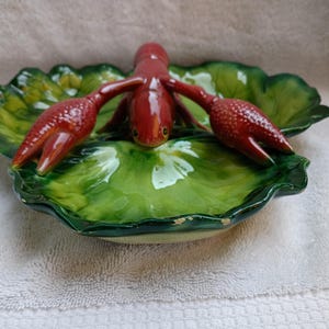 Early Vintage Ceramic Divided Lobster Crawfish Dish Made in Italy