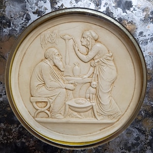 Vtg Pair of 10.5&quot; Framed Plaster Medallion Cameo Greek Roman Wall Art