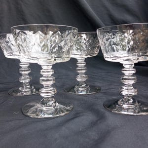Set of Four vtg Rock Sharpe Olive and Cross Crystal Champagne Coupes Glasses Sherbet