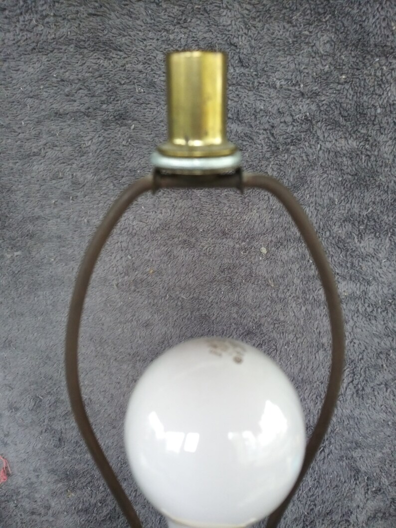 Early VintageAntique 19 Table Lamp Ceramic Pottery Custard YellowWhite Greek