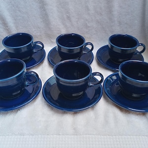 FiestaWare Cobalt Blue Coffee/Tea Cup and Saucer Set of 6 Homer Laughlin
