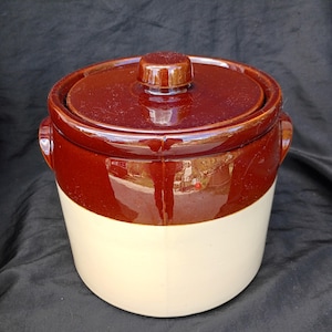 Pot de haricots en céramique McCoy Pottery Crock en céramique blanc cassé et marron VTG