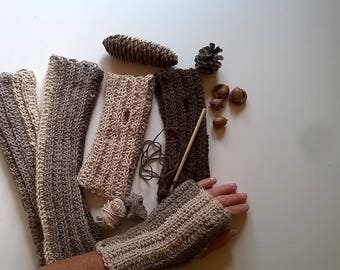 Mitaines de laine, mitaines, crochet crochet manches en laine, chauffe-mains de laine, chauffe-mains