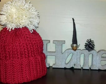 Wool hat with pompom, handmade wool crochet hat, handmade crochet hat