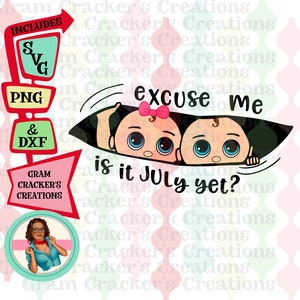 Com licença, svg de maternidade gêmea, espreitando o arquivo de corte do bebê, download instantâneo para cricut, silhueta, mamãe estará em julho