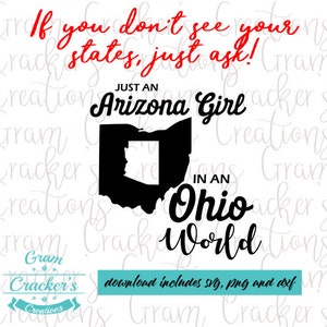 Arizona Mädchen in einer Ohio World svg geschnitten Datei für Cricut und Silhouette, Ohio Silhouette, Arizona Silhouette, Heimatstaat