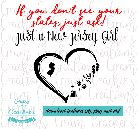 New Jersey Girl SVG: Heart Silhouette Cut File (digital Download