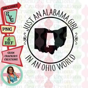 Juste une fille de l'Alabama vivant dans un monde de l'Ohio fichier svg, png, dxf pour Cricut, Silhouette et autres traceurs et outils de découpe.