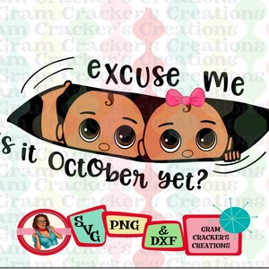 Com licença, maternidade gêmea Latino October svg, espreitando o arquivo de corte do bebê, download instantâneo para cricut, silhueta, mamãe estará em maio