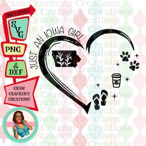 Just an Iowa Girl SVG - Cricut and Silhouette Cut File - Instant download - Iowa SVG - Corn stalk coffee flip flops