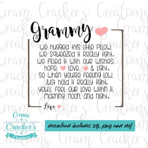 Grammy Pillow citazione svg file di taglio per Cricut e Silhouette Download istantaneo per il cuscino della nonna
