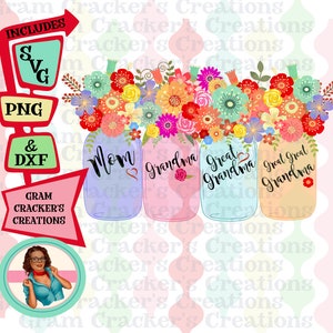 Mãe, avó, bisavó, bisavó svg, arquivo de corte de download instantâneo para Cricut e Silhouette, vem com arquivo de modelo em branco