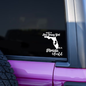 Solo una ragazza del New Jersey in una decalcomania per auto mondiale della Florida. Decalcomania per ragazza del New Jersey, decalcomania per auto, ragazza della Florida