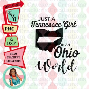 Just a Tennessee Girl in an Ohio World, instant download, snijbestand voor Silhouette en Cricut, staat Californië