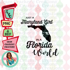 Fille du Maryland dans un monde de la Floride - Fichiers SVG PNG DXF - Silhouette - Fichier de coupe Cricut -